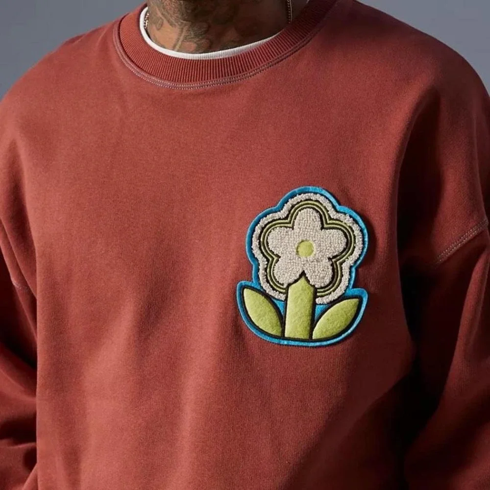 Damson Madder L Life is a Trip Oversized Sweatshirt Brick Red Flower Appliqué - Picture 6 of 8